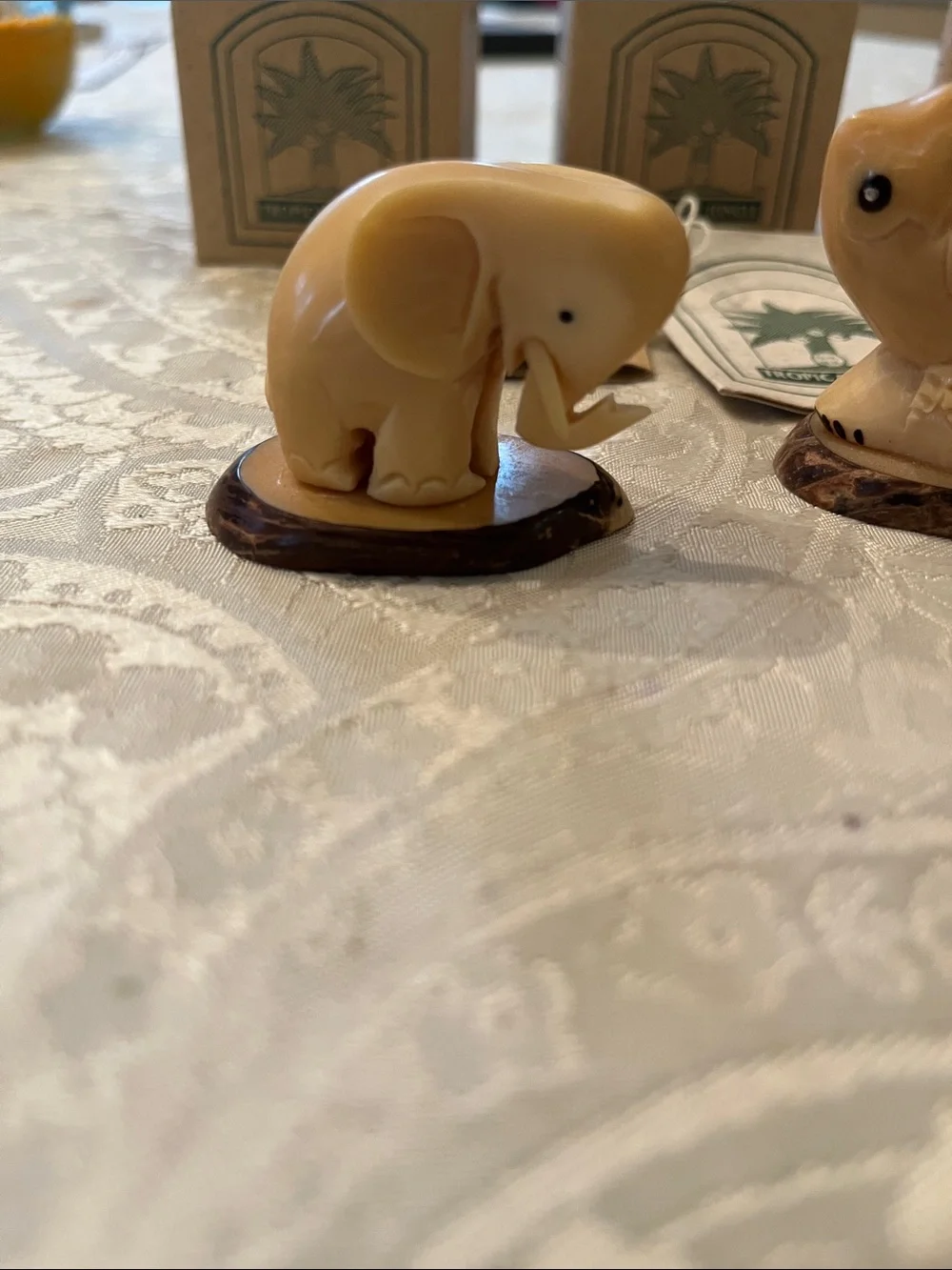 Habitat Figurine Set - 3 Hand Carved Tagua Nut Ecologically Ivory Animals/Bases